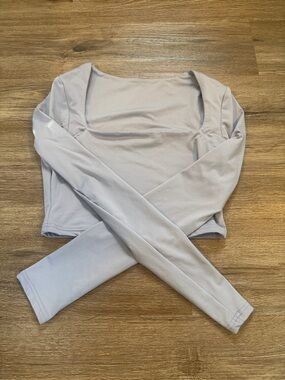 Women's Long Sleeve Square Neck Crop Top - Light blue